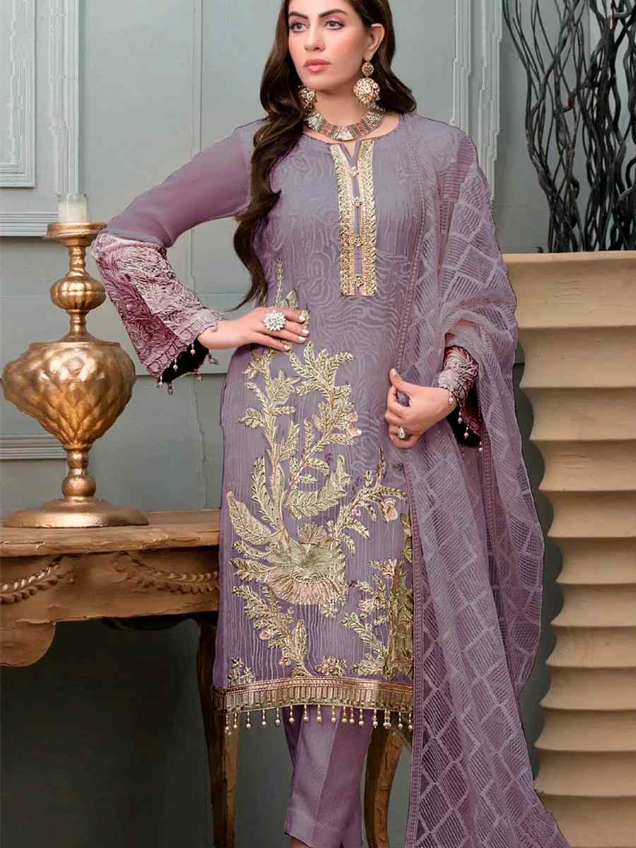Purple Georgette Embroidered Festival Party Pant Salwar Kameez