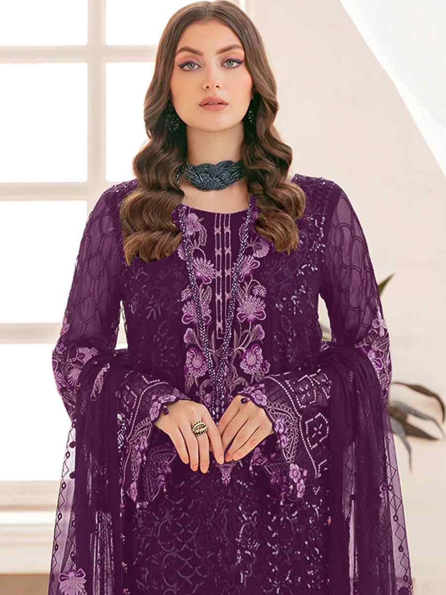 Purple Georgette Embroidered Festival Party Pant Salwar Kameez