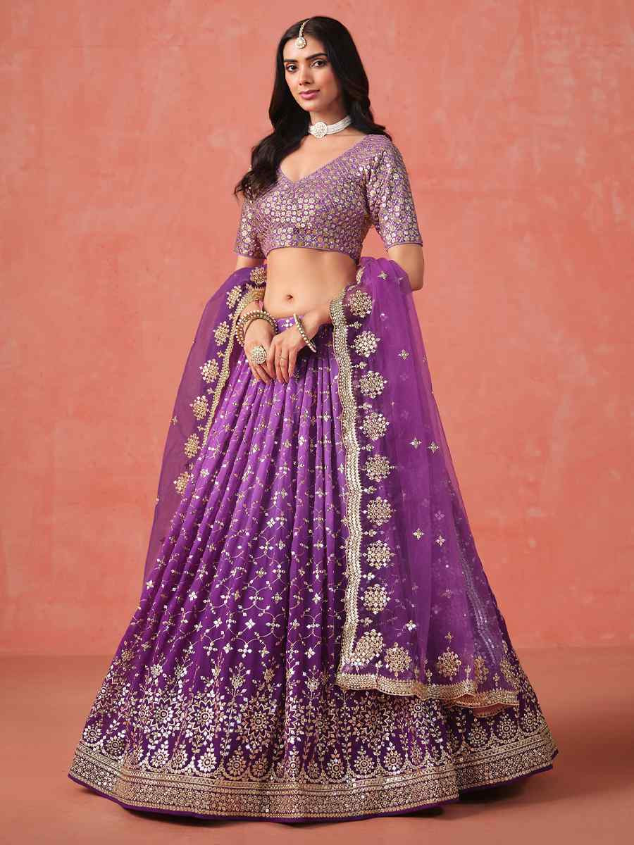 Purple Georgette Embroidered Festival Party Wear Circular Lehenga Choli