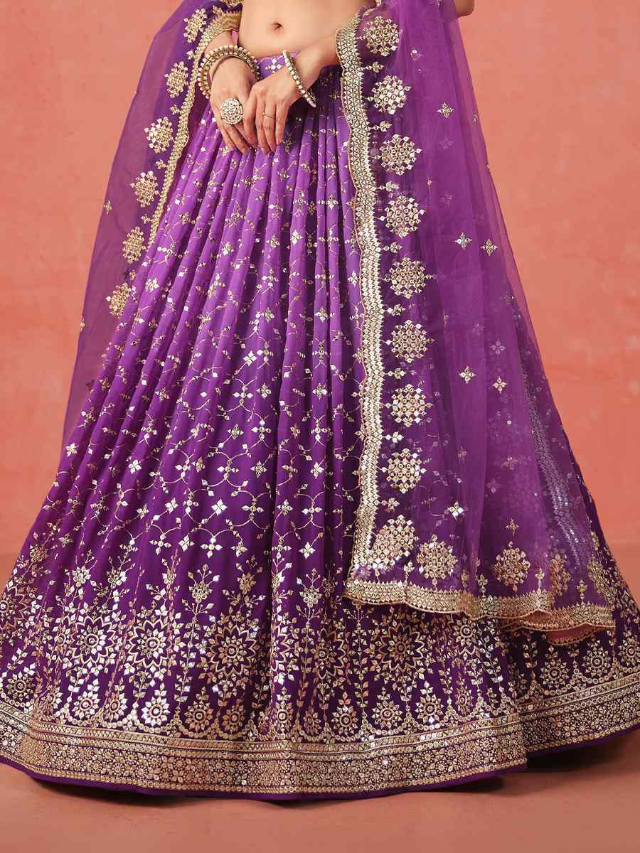 Purple Georgette Embroidered Festival Party Wear Circular Lehenga Choli