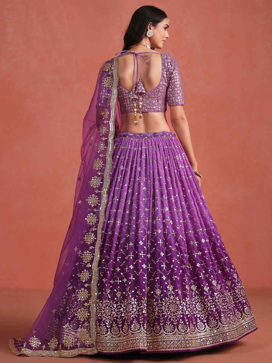 Purple Georgette Embroidered Festival Party Wear Circular Lehenga Choli