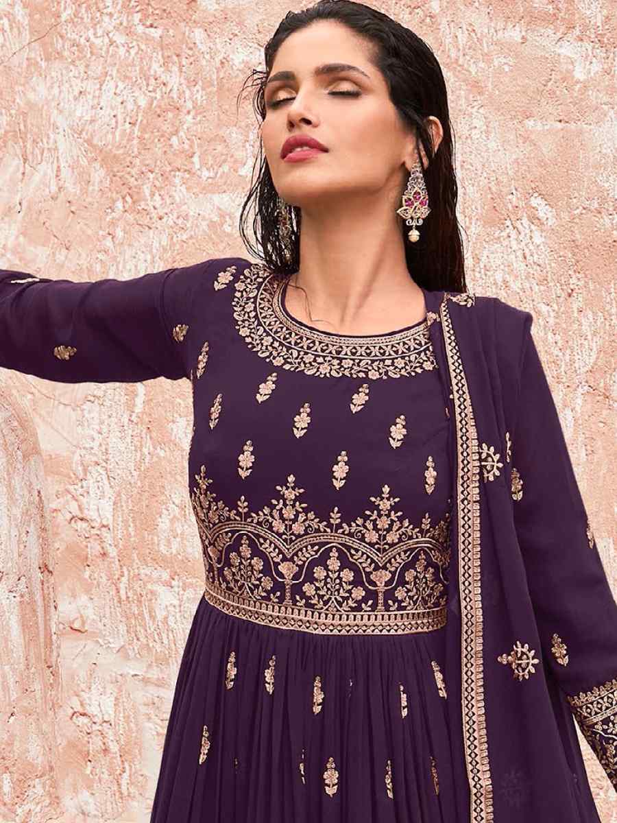 Purple Georgette Embroidered Festival Wedding Anarkali Salwar Kameez