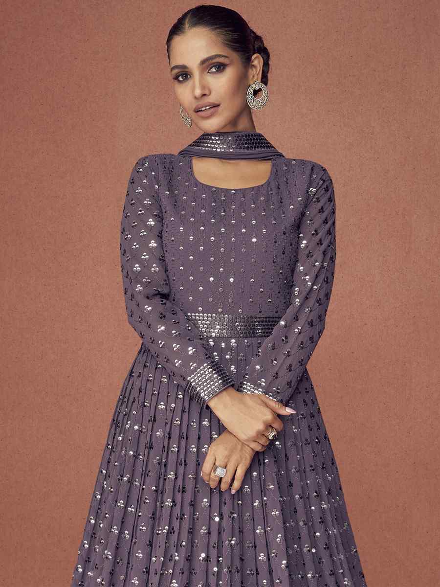Purple Georgette Embroidered Festival Wedding Anarkali Salwar Kameez