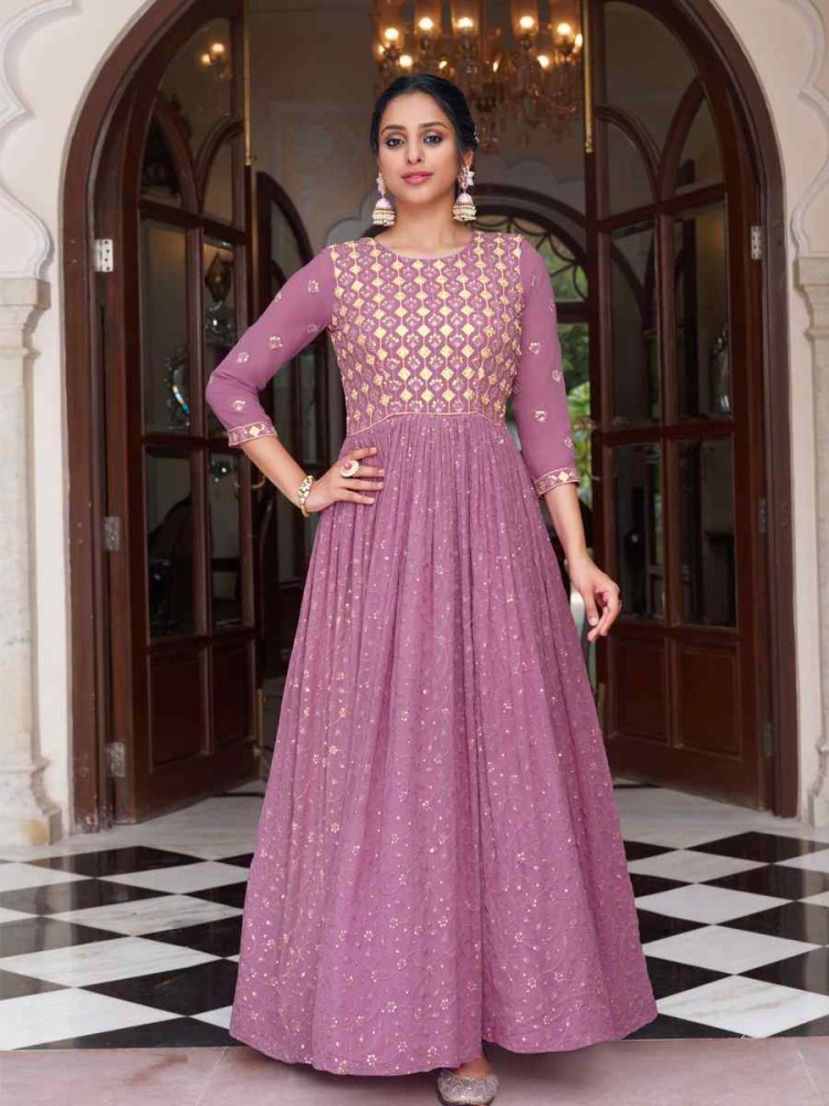 Purple Georgette Embroidered Festival Wedding Anarkali Salwar Kameez