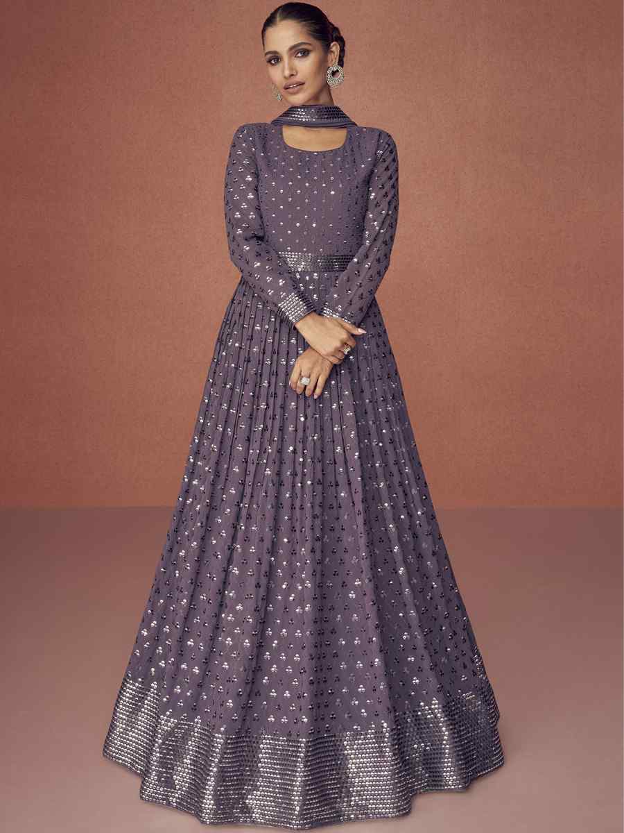 Purple Georgette Embroidered Festival Wedding Anarkali Salwar Kameez