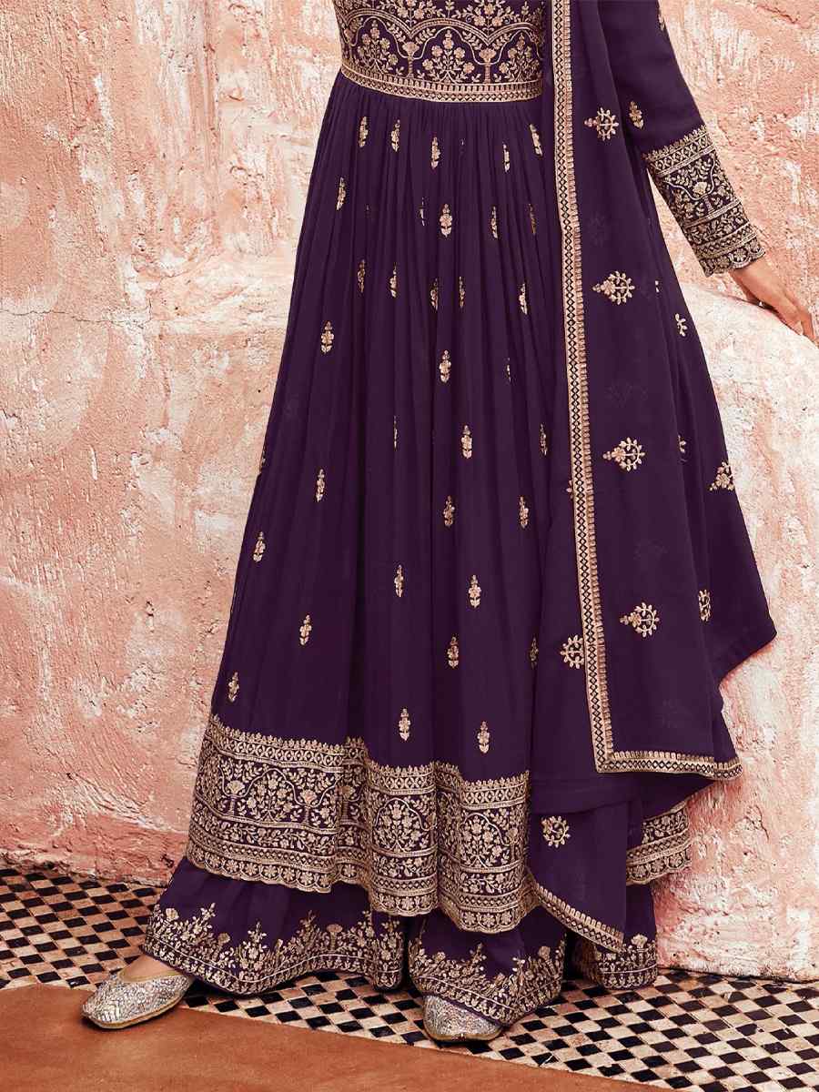 Purple Georgette Embroidered Festival Wedding Anarkali Salwar Kameez