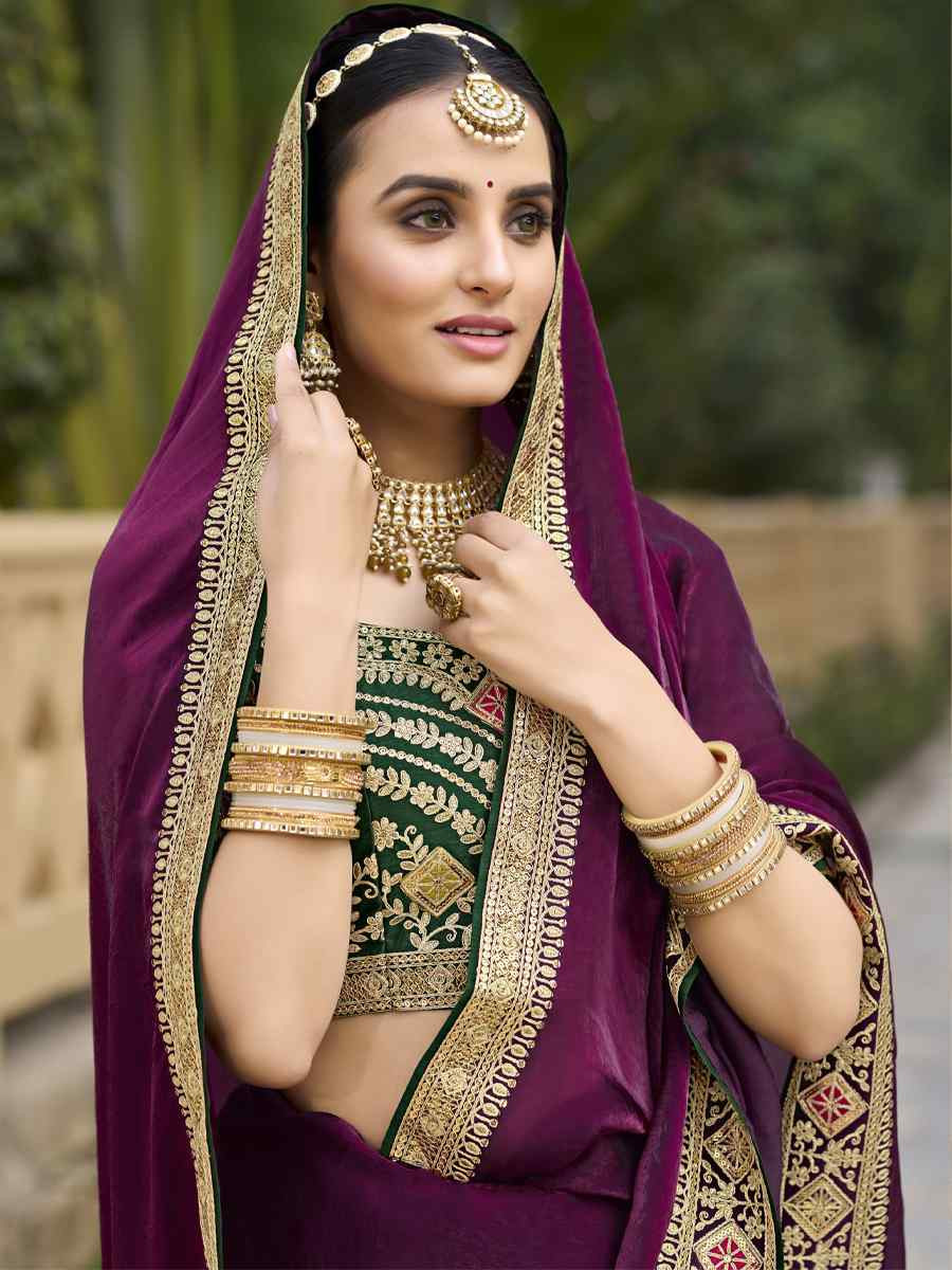 Purple Georgette Embroidered Festival Wedding Fancy Heavy Border Saree