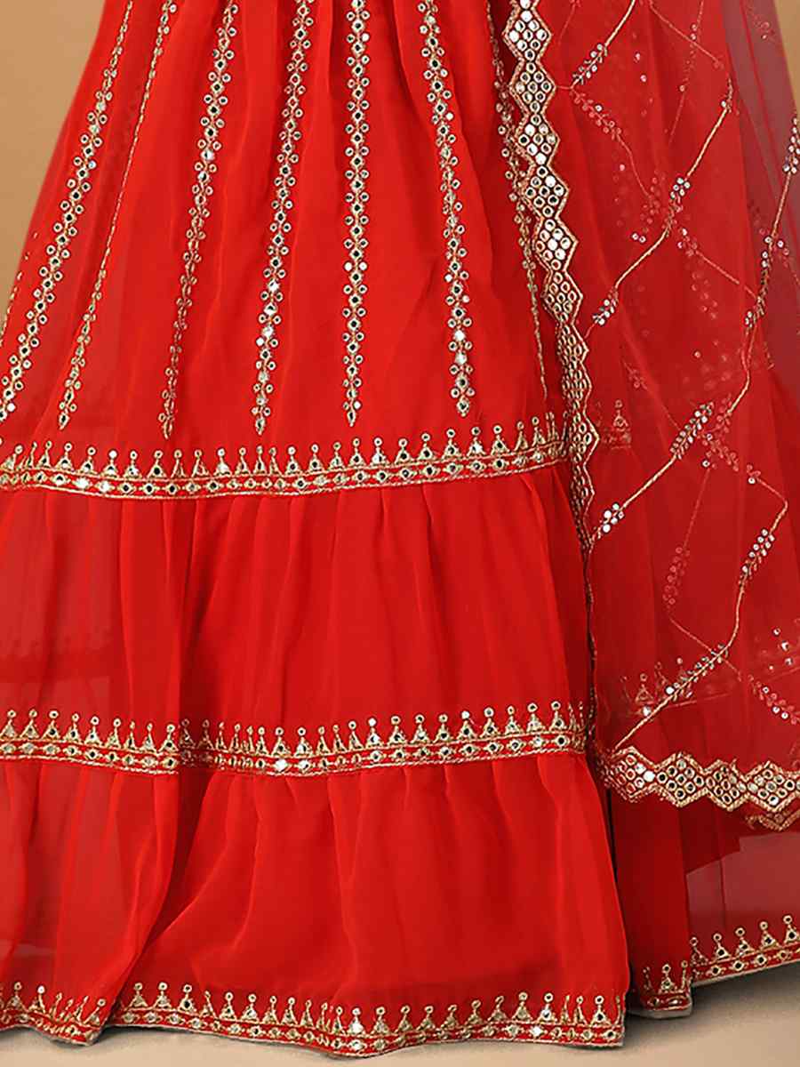 Red Georgette Embroidered Festival Wedding Heavy Border Lehenga Choli