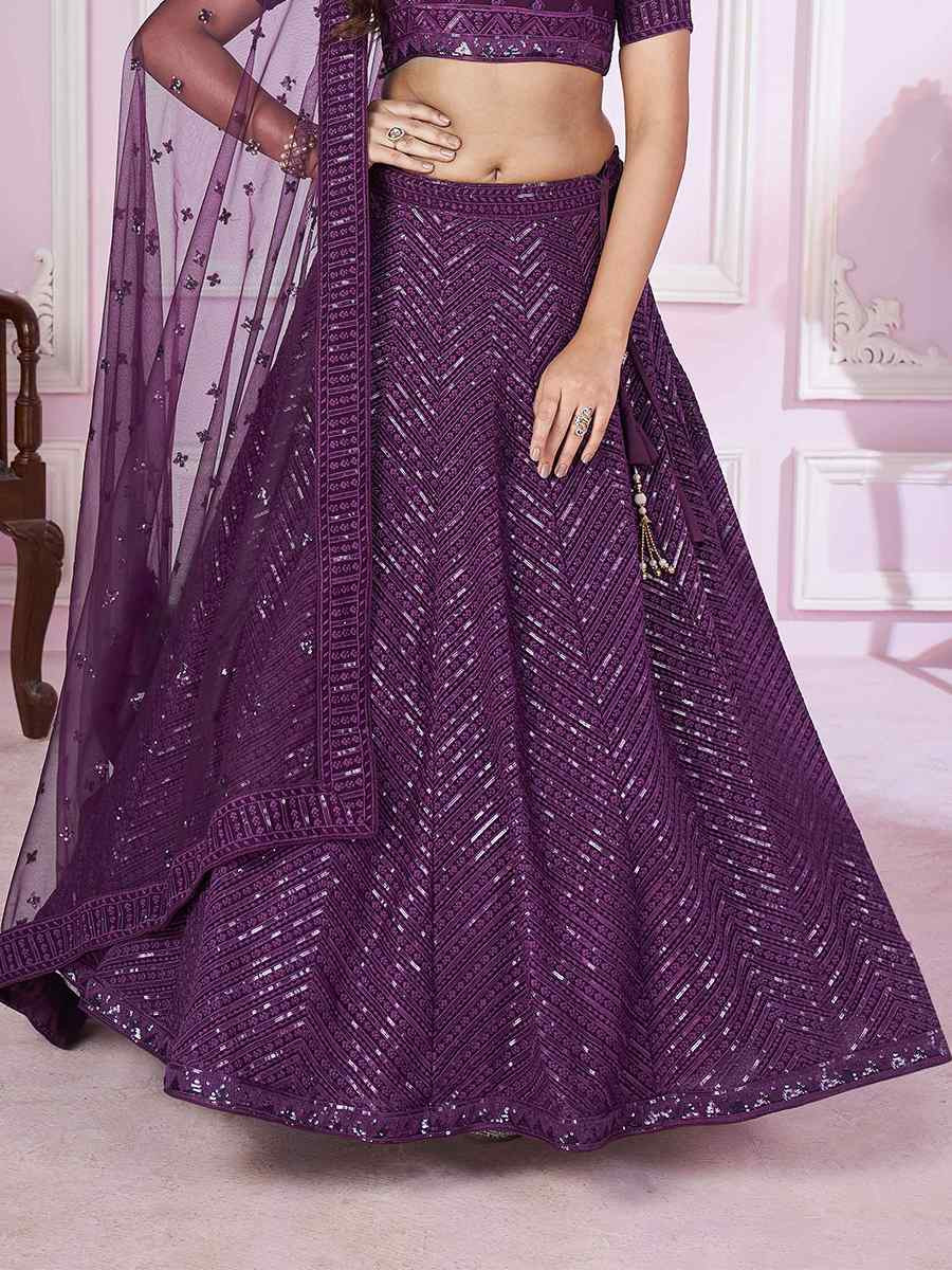 Purple Georgette Embroidered Festival Wedding Heavy Border Lehenga Choli