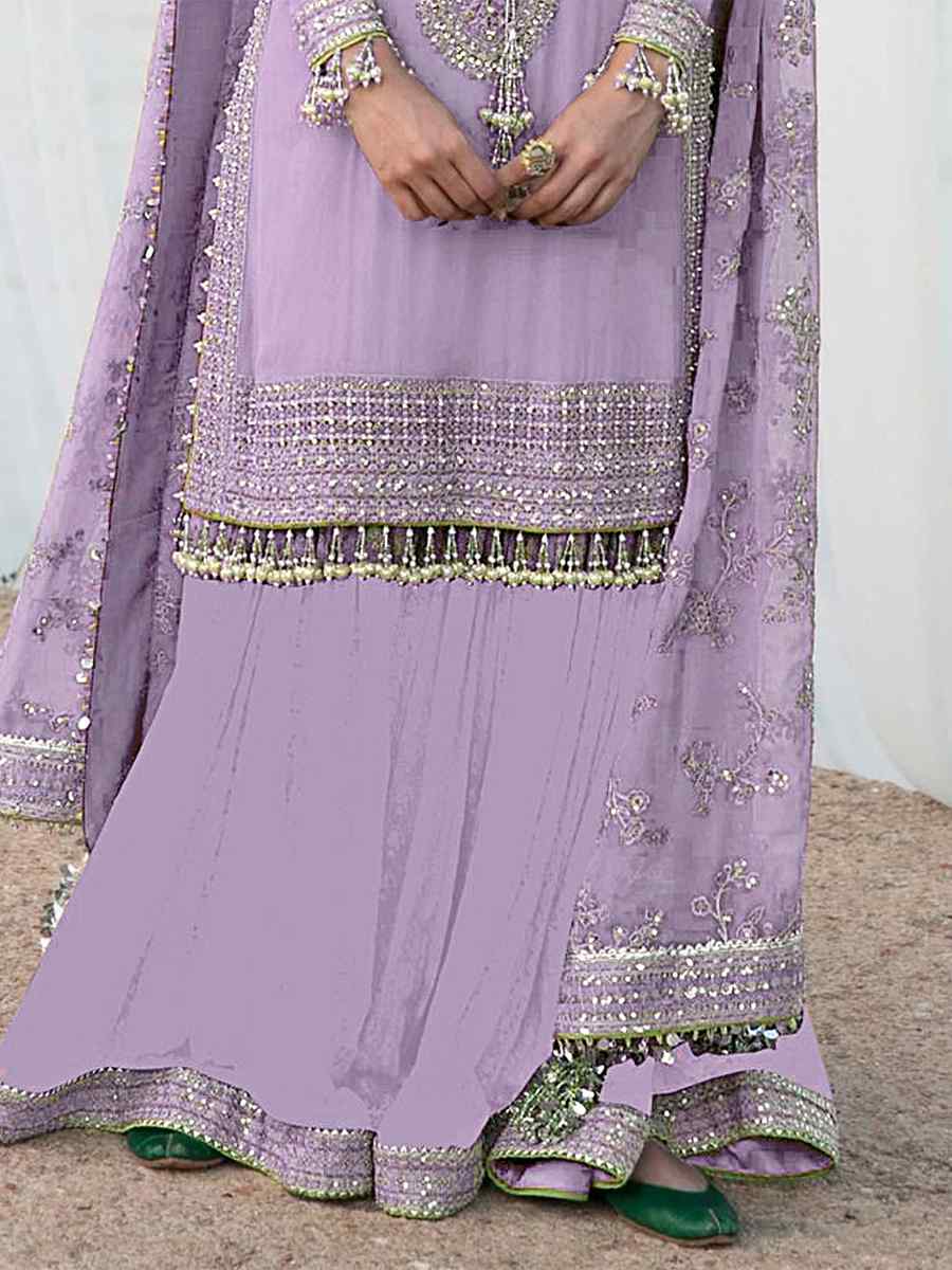Purple Georgette Embroidered Festival Wedding Palazzo Pant Salwar Kameez