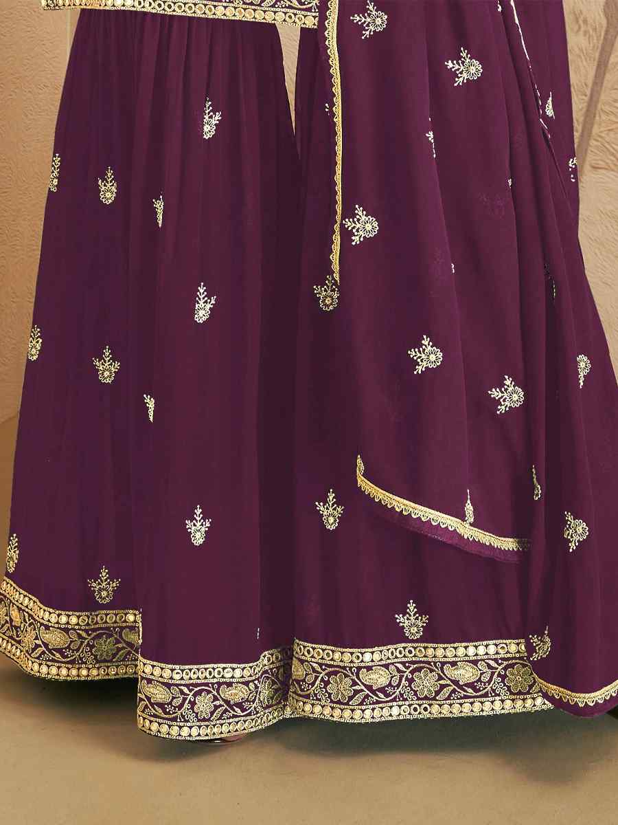 Purple Georgette Embroidered Festival Wedding Palazzo Pant Salwar Kameez