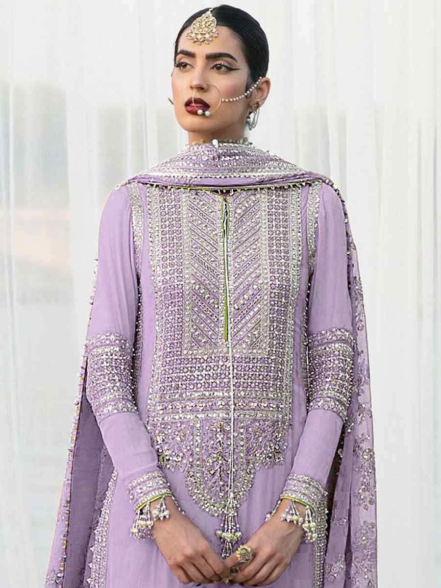Purple Georgette Embroidered Festival Wedding Palazzo Pant Salwar Kameez