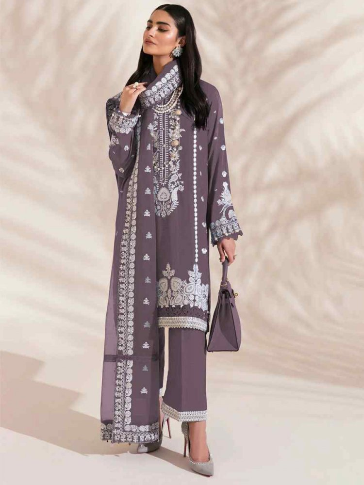 Purple Georgette Embroidered Festival Wedding Pant Salwar Kameez