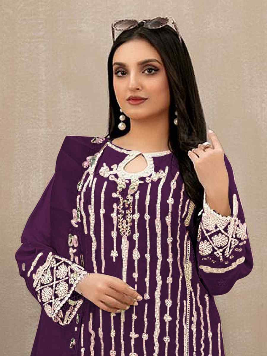 Purple Georgette Embroidered Festival Wedding Pant Salwar Kameez