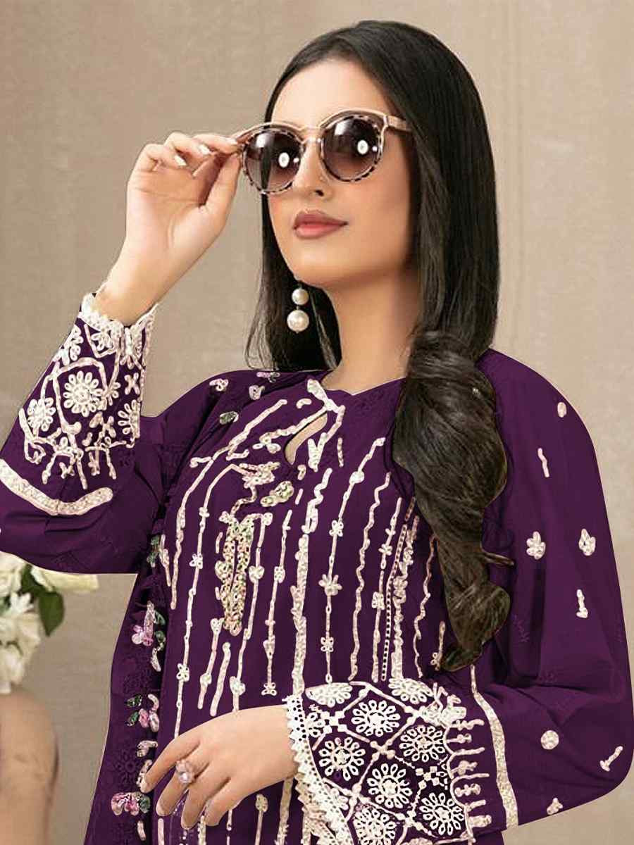 Purple Georgette Embroidered Festival Wedding Pant Salwar Kameez