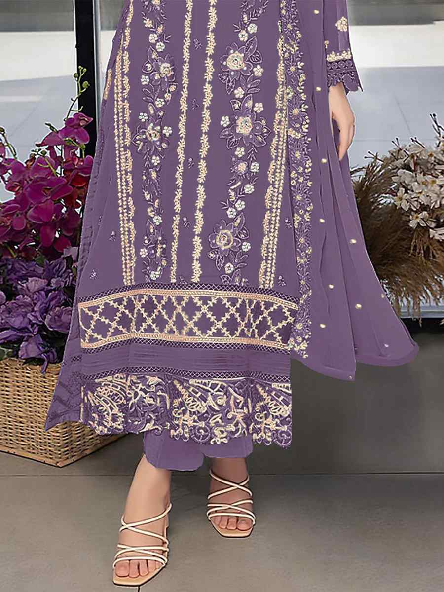 Purple Georgette Embroidered Festival Wedding Pant Salwar Kameez