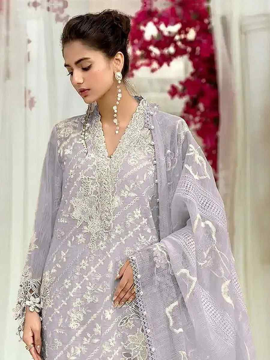 Purple Georgette Embroidered Festival Wedding Pant Salwar Kameez