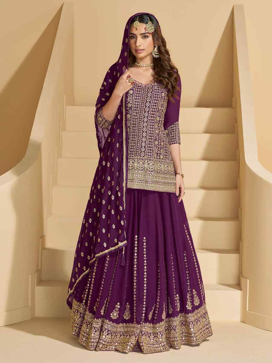 Purple Georgette Embroidered Festival Wedding Ready Skirt Salwar Kameez