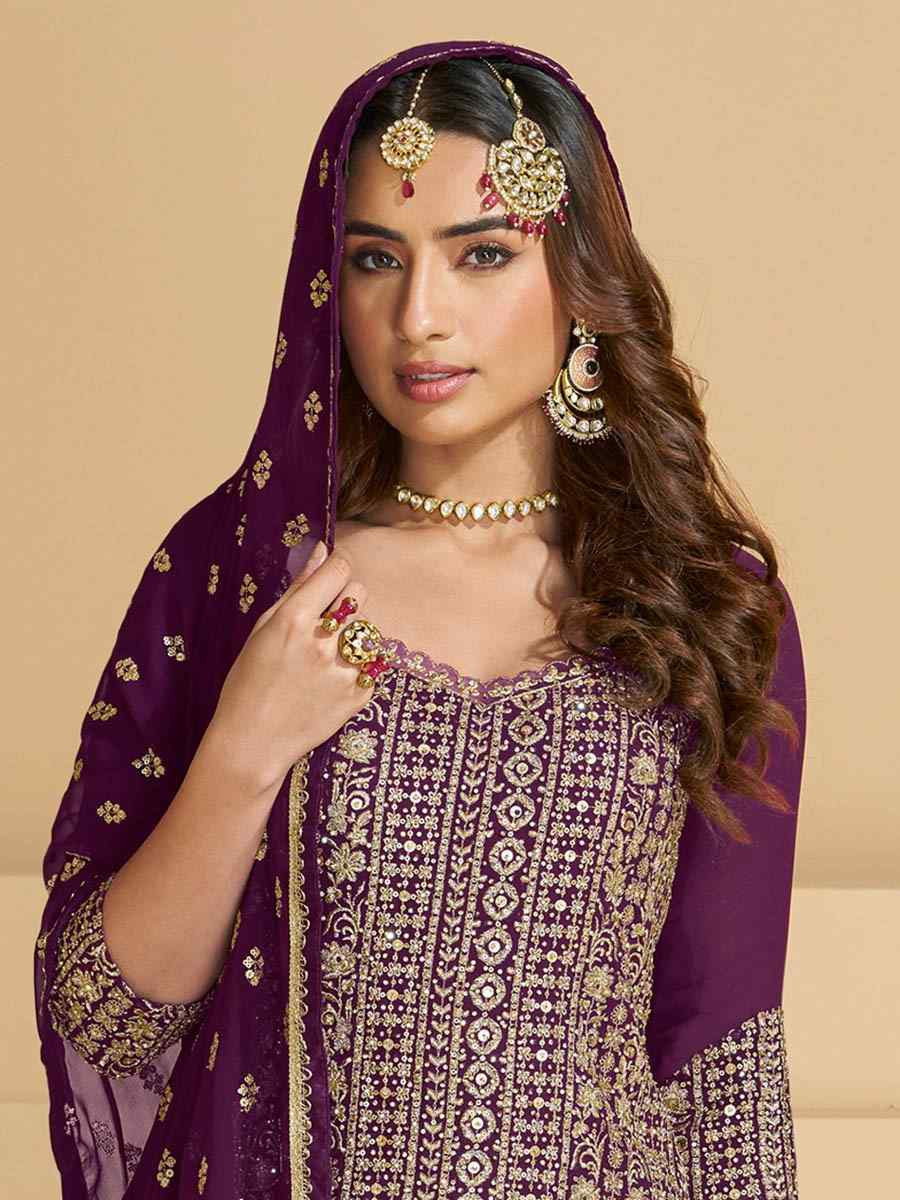 Purple Georgette Embroidered Festival Wedding Ready Skirt Salwar Kameez