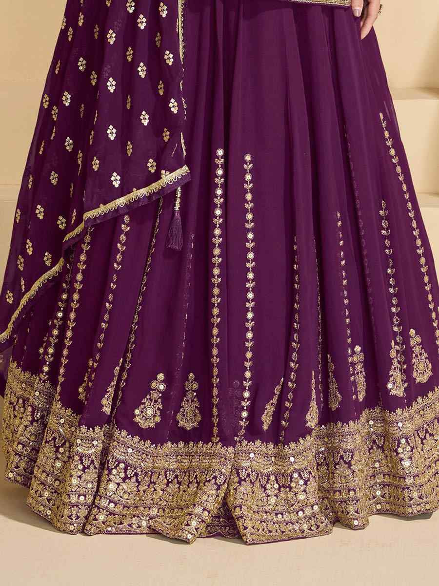 Purple Georgette Embroidered Festival Wedding Ready Skirt Salwar Kameez