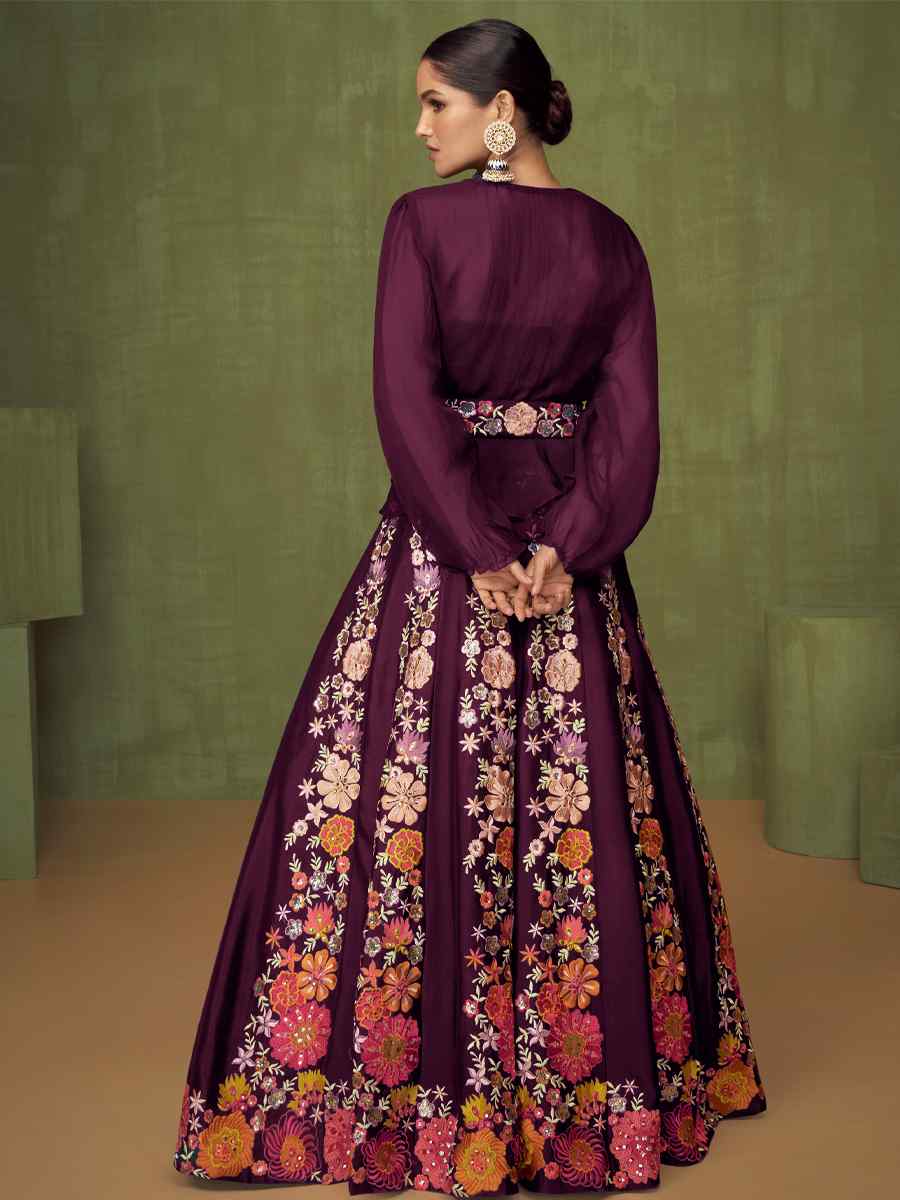 Purple Georgette Embroidered Party Anarkali Salwar Kameez