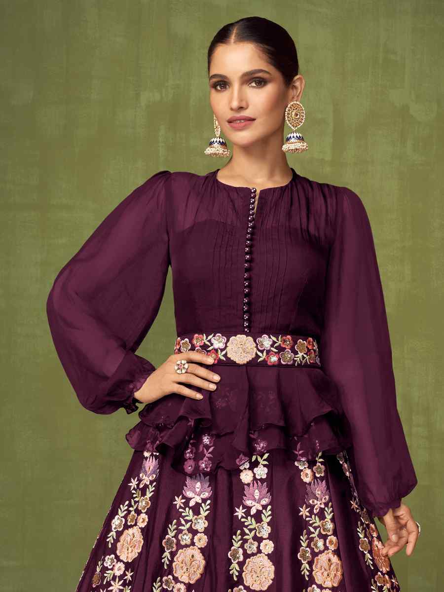 Purple Georgette Embroidered Party Anarkali Salwar Kameez