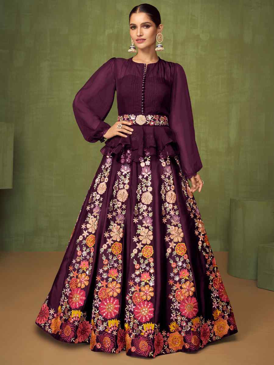 Purple Georgette Embroidered Party Anarkali Salwar Kameez