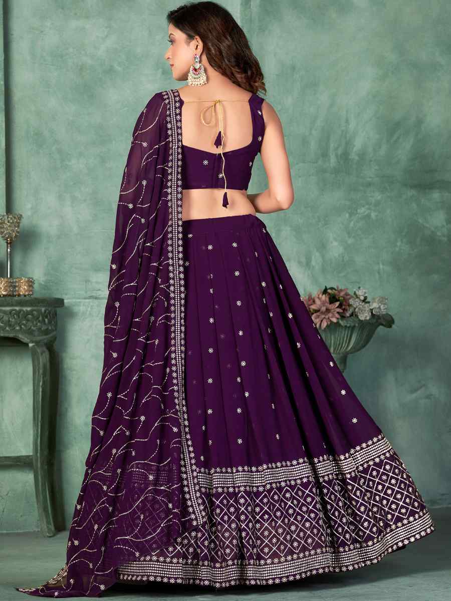 Purple Georgette Embroidered Reception Wedding Heavy Border Lehenga Choli