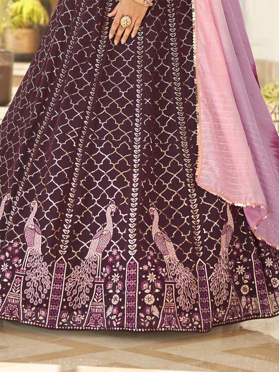 Purple Georgette Embroidered Sequins Wedding Festival Circular Lehenga Choli