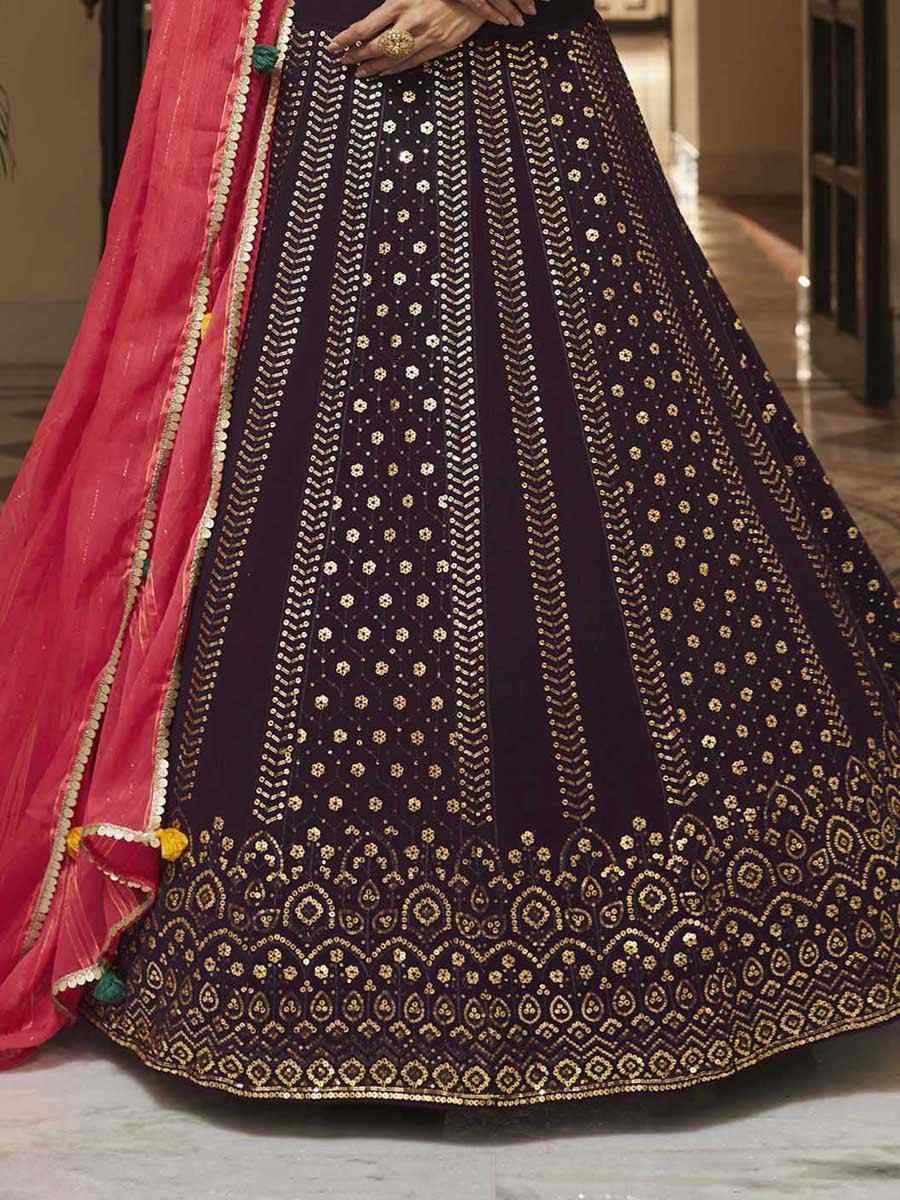 Purple Georgette Embroidered Wedding Festival Heavy Border Lehenga Choli