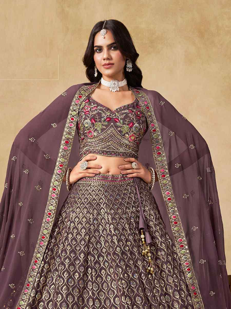 Purple Georgette Embroidered Wedding Reception Festival Heavy Border Lehenga Choli