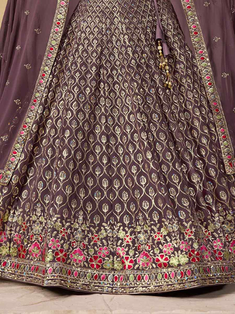 Purple Georgette Embroidered Wedding Reception Festival Heavy Border Lehenga Choli