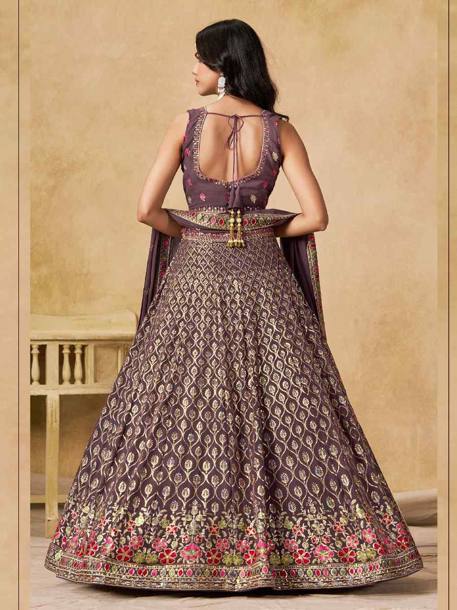Purple Georgette Embroidered Wedding Reception Festival Heavy Border Lehenga Choli