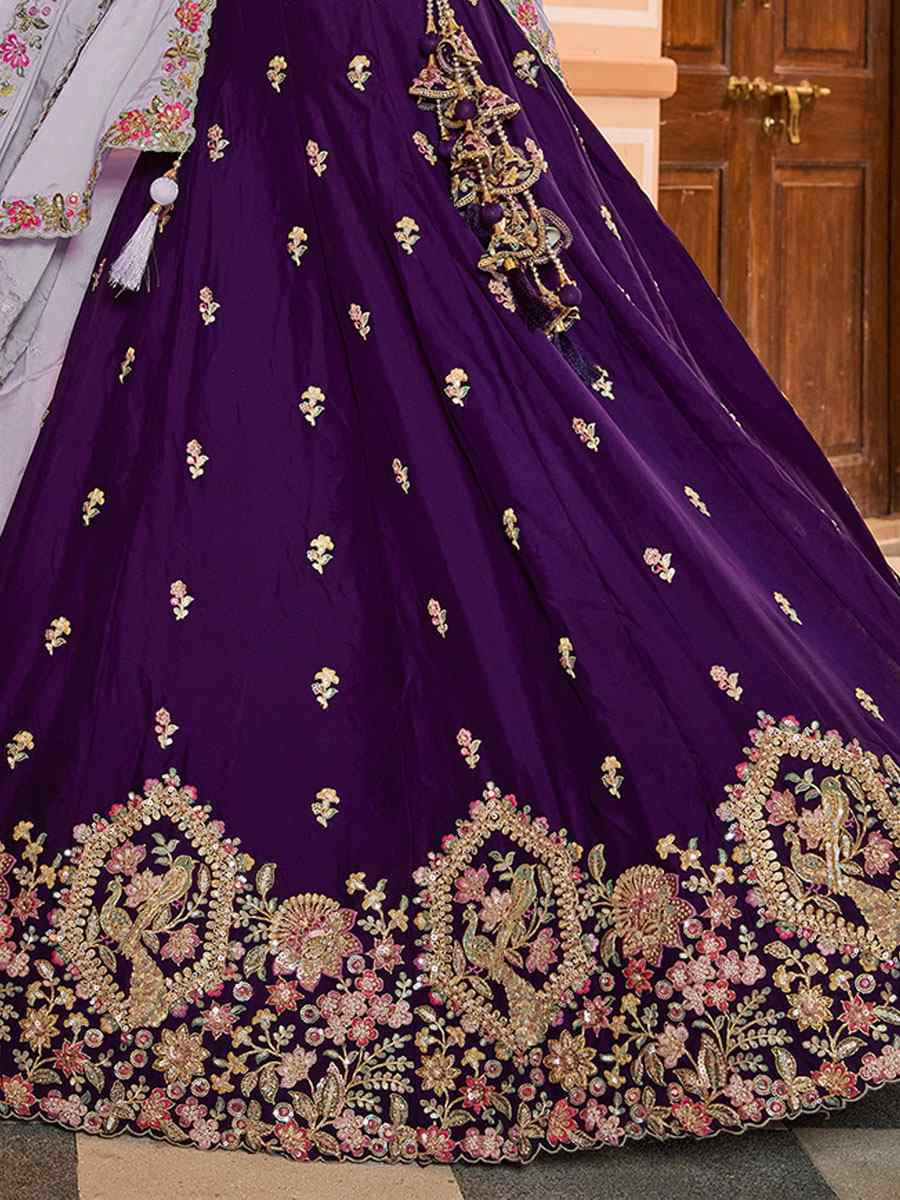Purple Georgette Embroidered Wedding Reception Festival Heavy Border Lehenga Choli