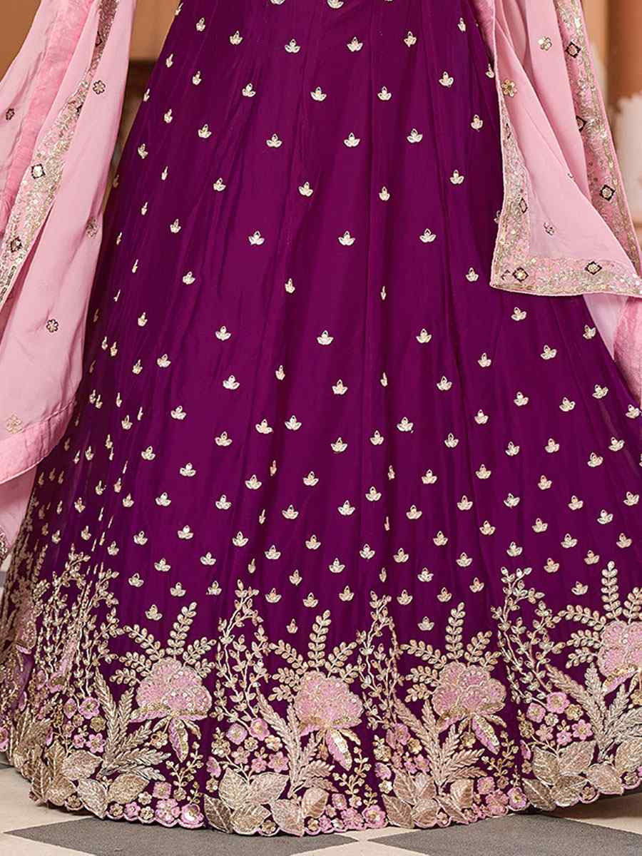 Purple Georgette Embroidered Wedding Reception Festival Heavy Border Lehenga Choli