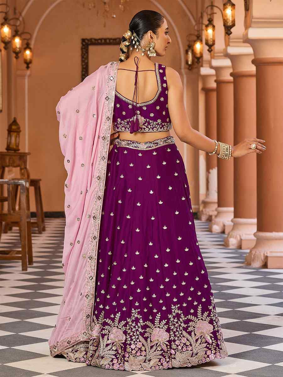 Purple Georgette Embroidered Wedding Reception Festival Heavy Border Lehenga Choli