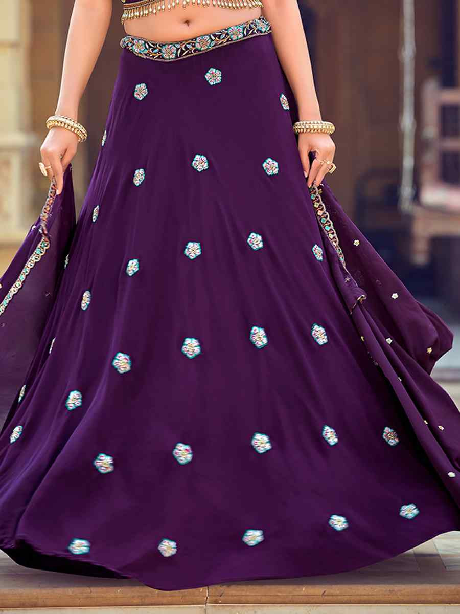 Purple Georgette Embroidered Wedding Reception Festival Heavy Border Lehenga Choli
