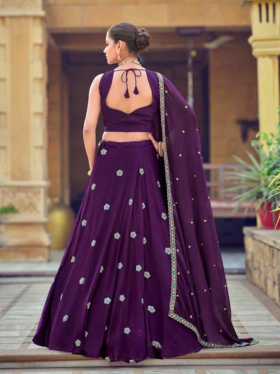 Purple Georgette Embroidered Wedding Reception Festival Heavy Border Lehenga Choli