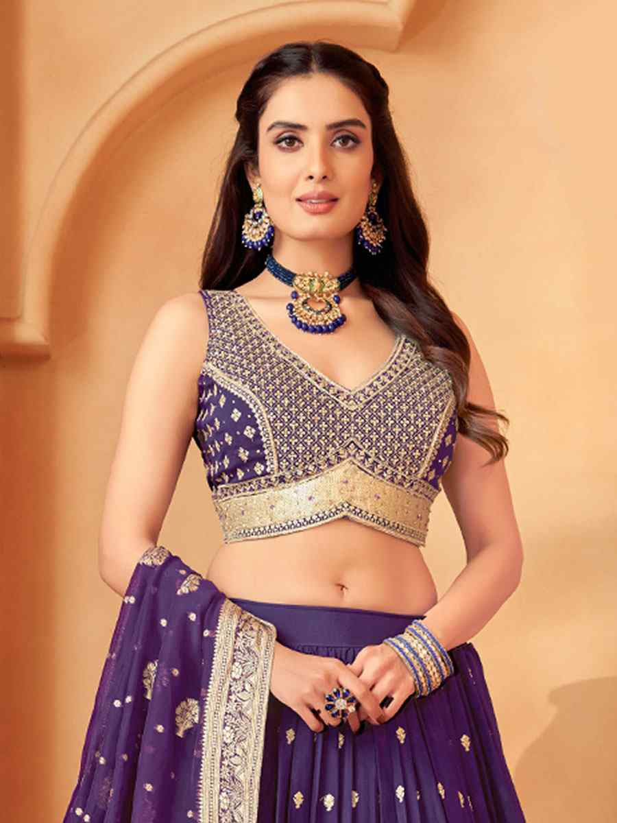 Purple Georgette Embroidered Wedding Reception Festival Ready Heavy Border Lehenga Choli