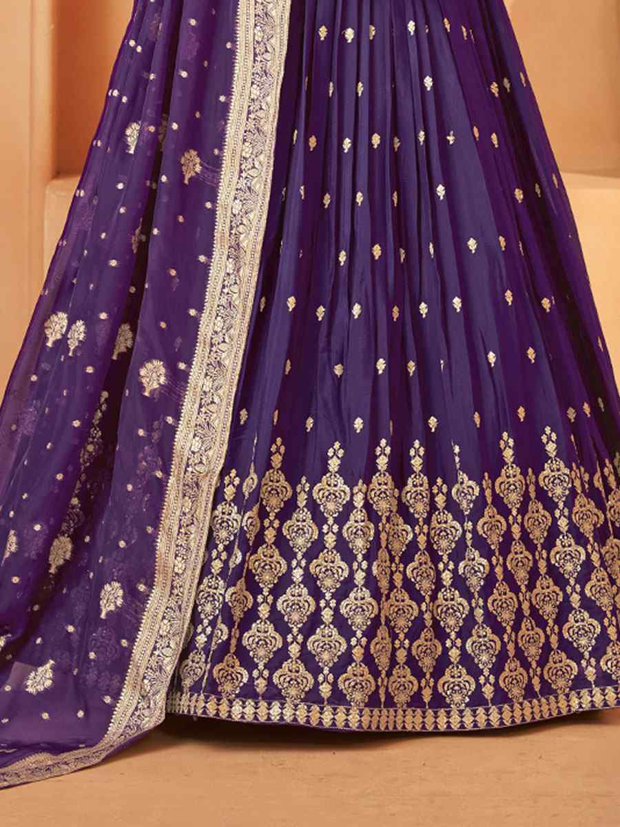 Purple Georgette Embroidered Wedding Reception Festival Ready Heavy Border Lehenga Choli