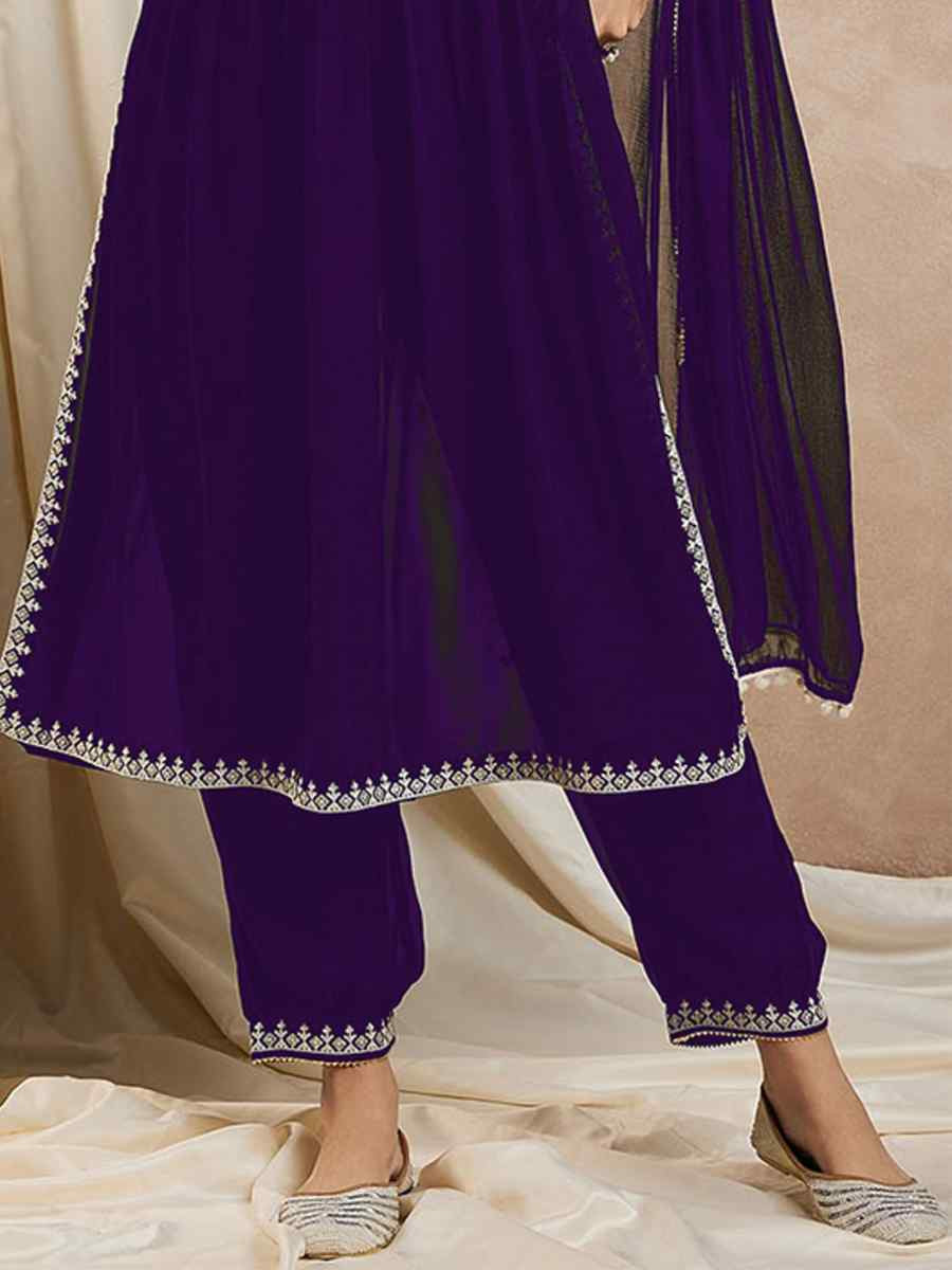 Purple Georgette Embroidery Party Wedding Festival Casual Ready Anarkali Salwar Kameez