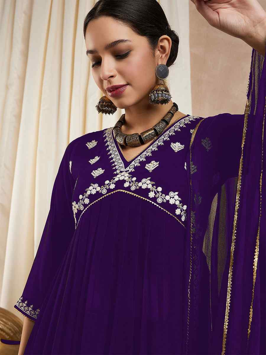 Purple Georgette Embroidery Party Wedding Festival Casual Ready Anarkali Salwar Kameez
