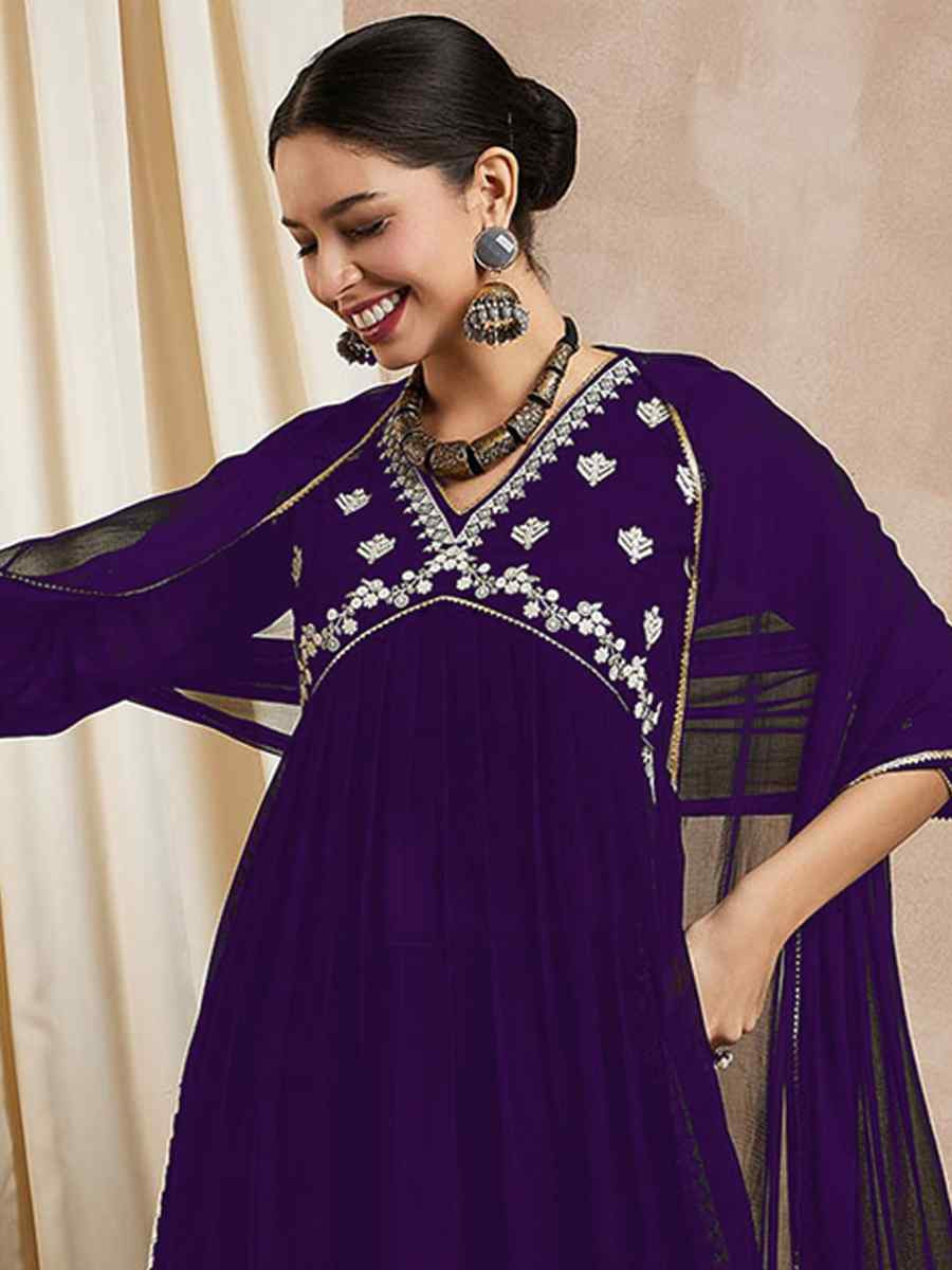 Purple Georgette Embroidery Party Wedding Festival Casual Ready Anarkali Salwar Kameez