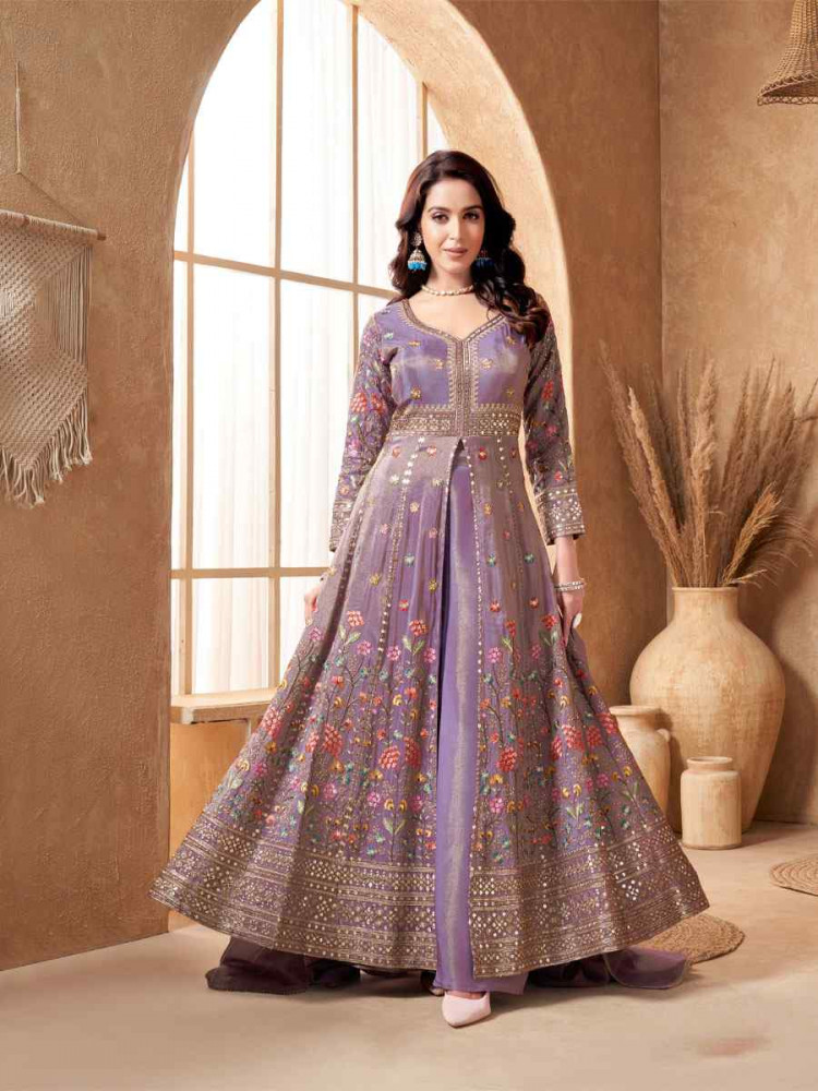 Image of Purple Georgette Embroidery Party Wedding Festival Casual Ready Lawn Salwar Kameez