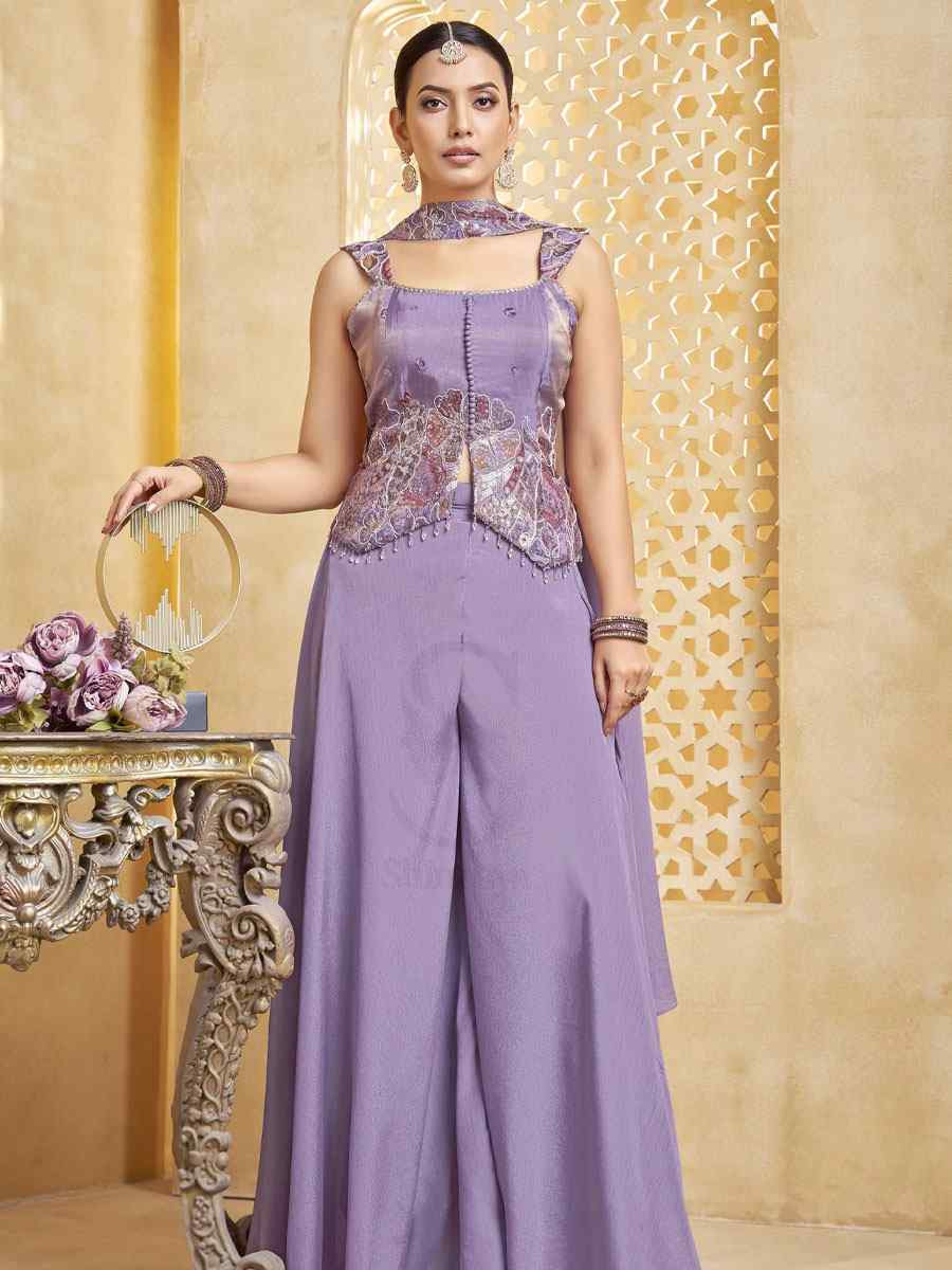 Purple Georgette Embroidery Party Wedding Festival Casual Ready Palazzo Pant Salwar Kameez