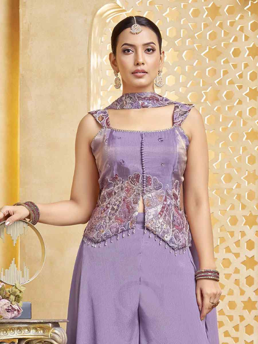 Purple Georgette Embroidery Party Wedding Festival Casual Ready Palazzo Pant Salwar Kameez