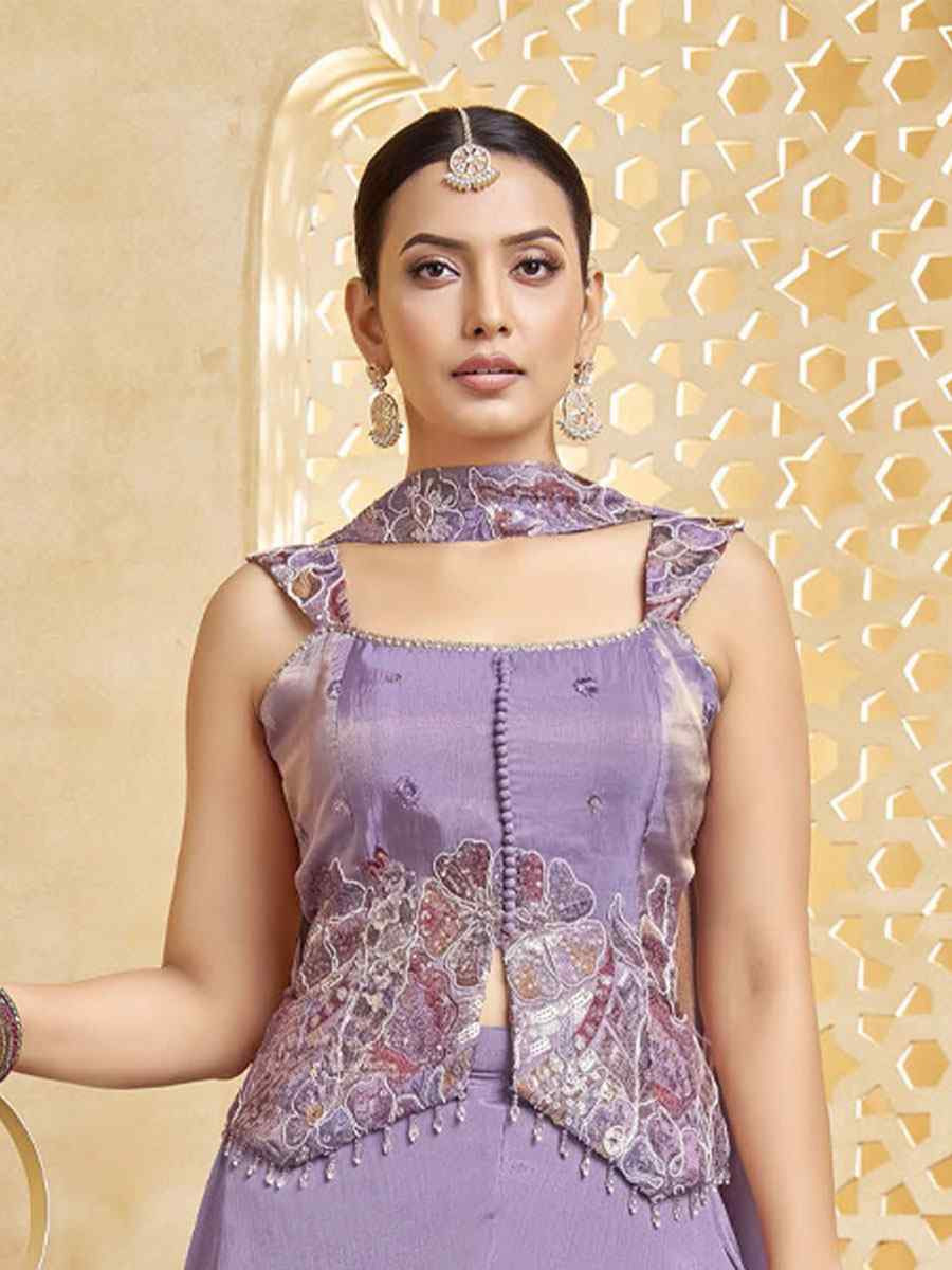 Purple Georgette Embroidery Party Wedding Festival Casual Ready Palazzo Pant Salwar Kameez