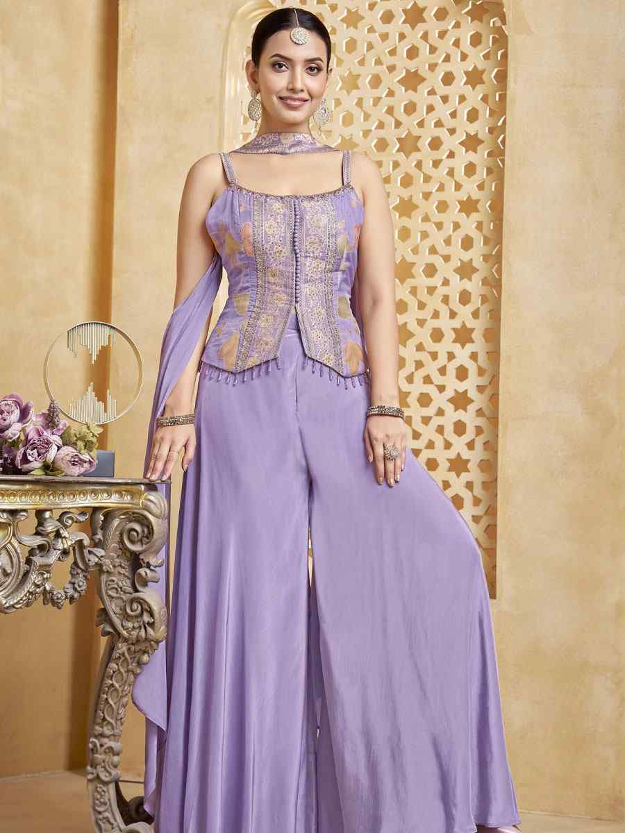 Purple Georgette Embroidery Party Wedding Festival Casual Ready Palazzo Pant Salwar Kameez
