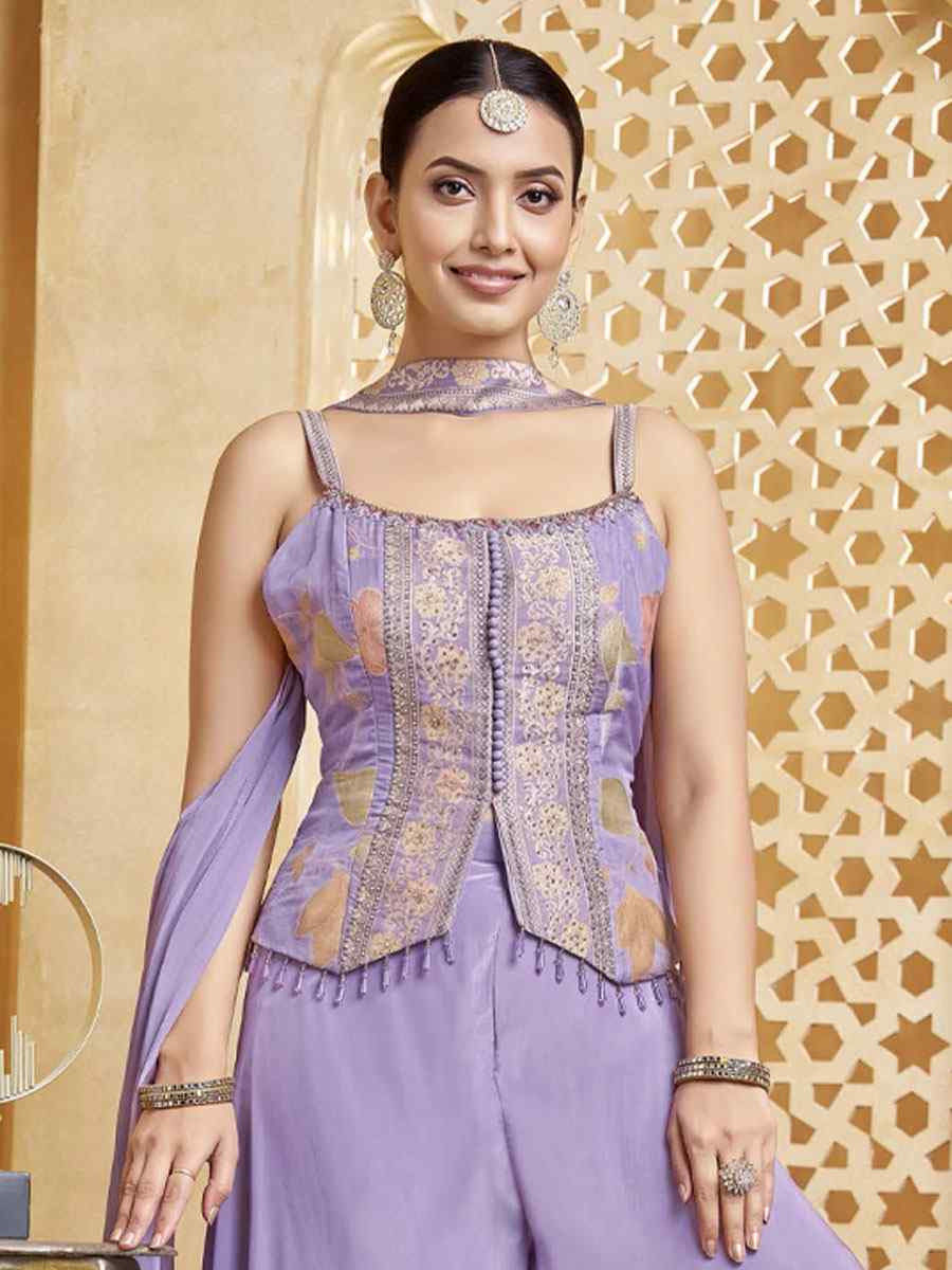 Purple Georgette Embroidery Party Wedding Festival Casual Ready Palazzo Pant Salwar Kameez