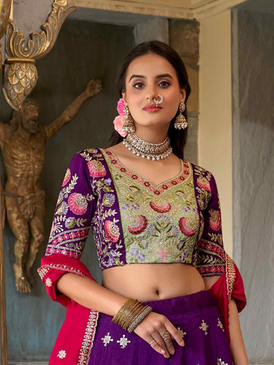 Purple Georgette Embroidery Reception Party Wear Heavy Border Lehenga Choli